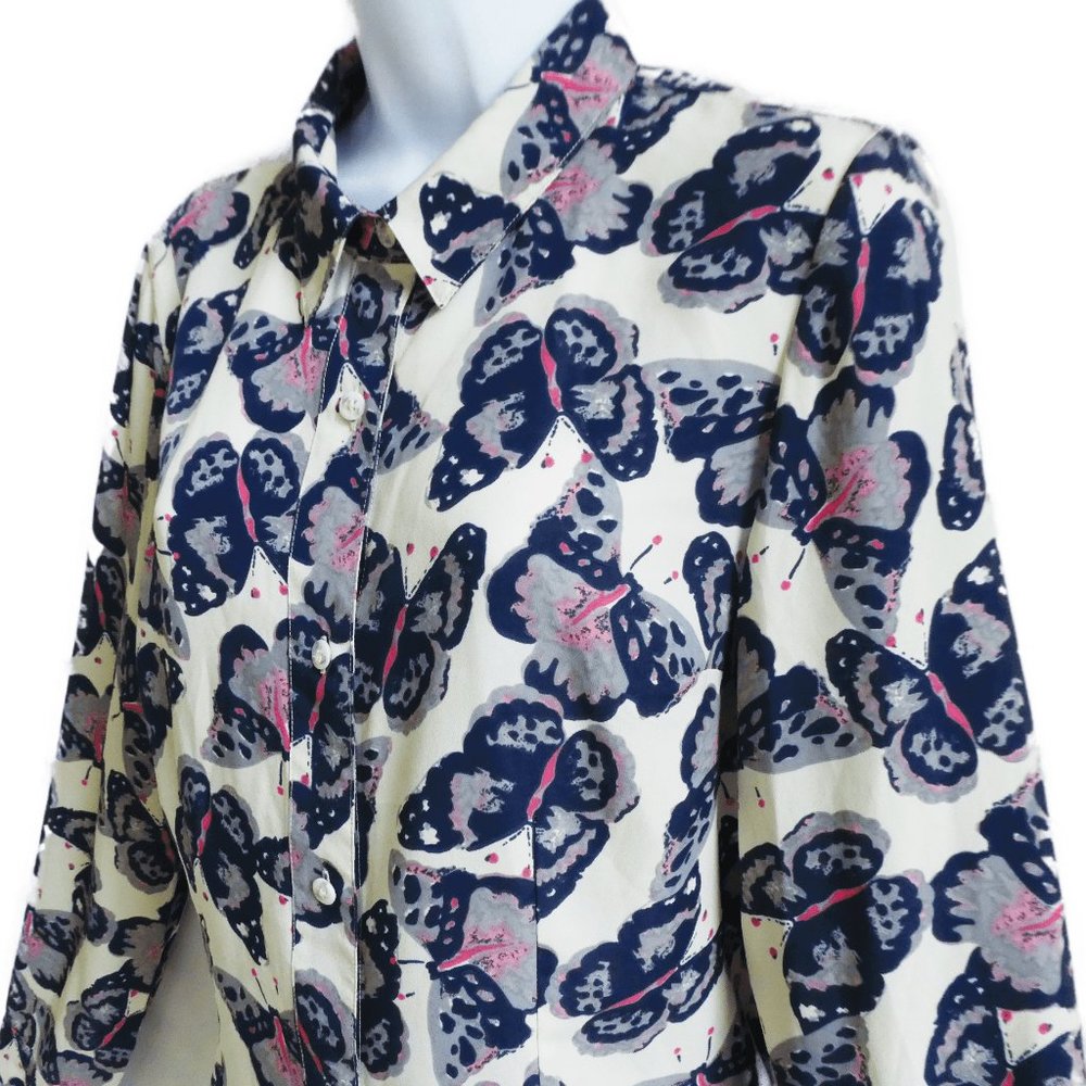 Tucker For Target Butterfly Button Front Blouse Collared Long Sleeve  L